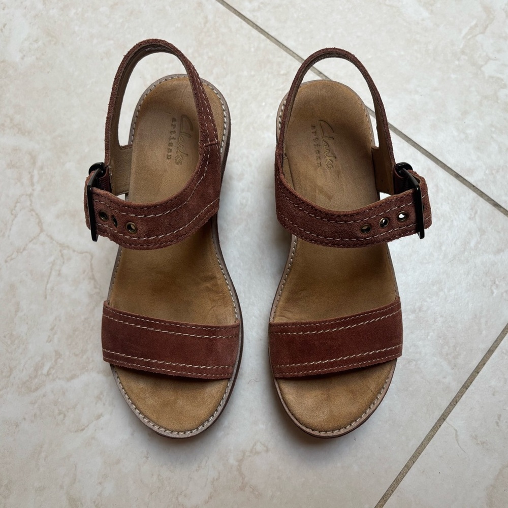 Clarks Brown Suede Sandals with Buckle